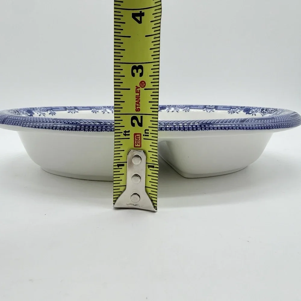 Vtg Churchill of England Blue Willow Divided‎ Oval Vegetable Serving Dish Bowl